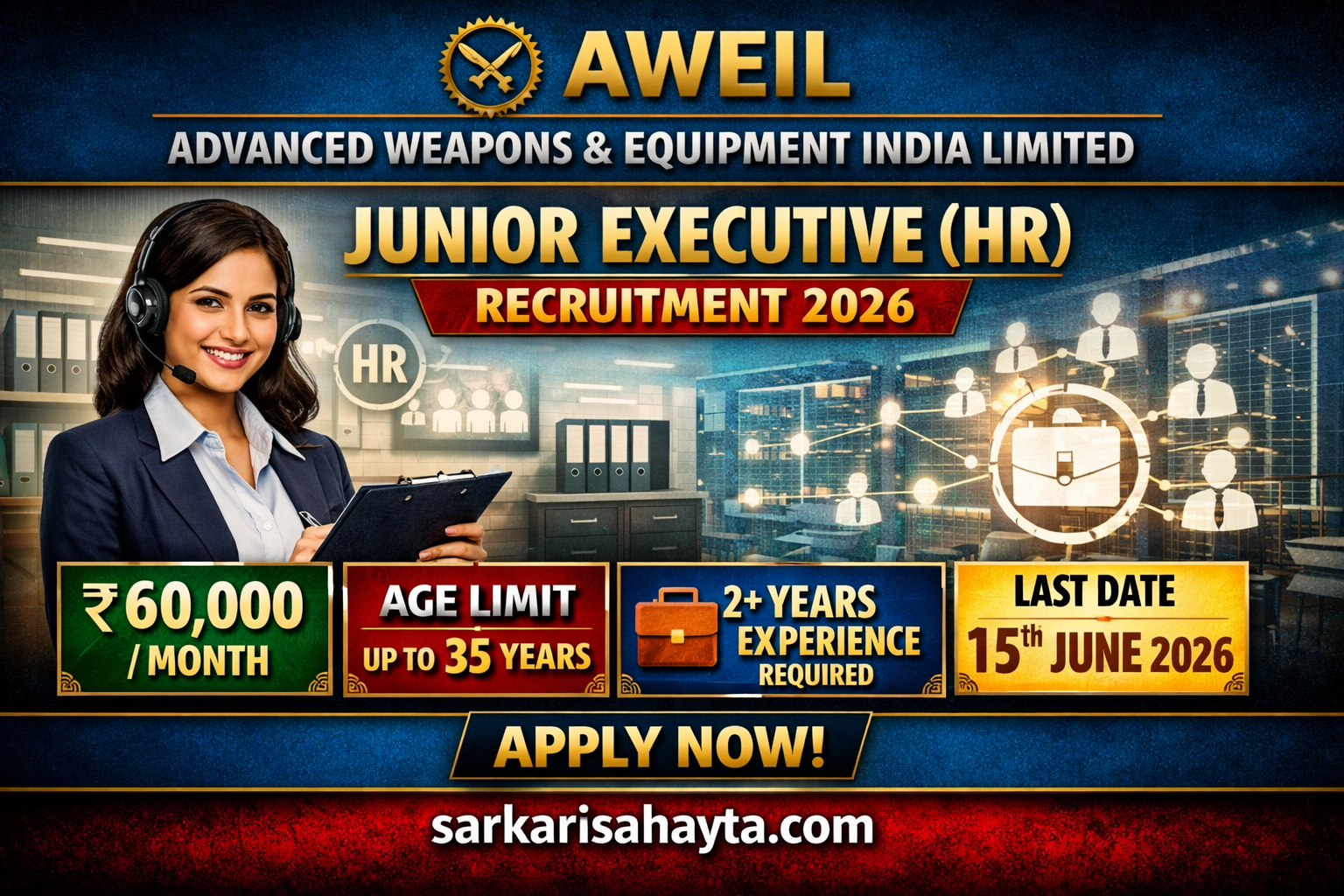 👩‍💼 Advanced Weapons & Equipment India Limited (AWEIL) Recruitment 2026 – Apply for Junior Executive (HR) Posts
